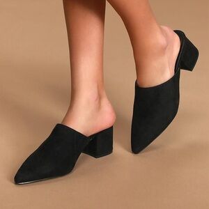 Lulus Jaymes Black Suede Pointed-Toe Mules Women's Size 7.5